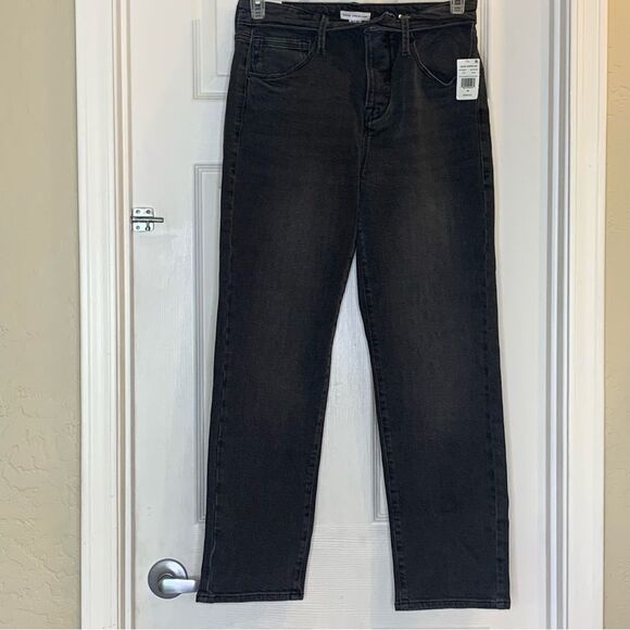 Good American Good Vintage Fold Over Waist Black Jeans Size 10 - Picture 1 of 13